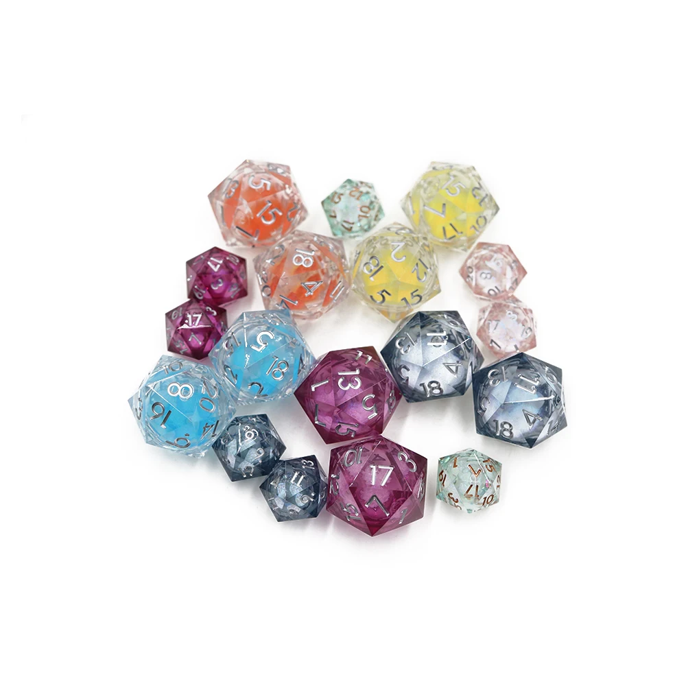 Colorful Oversize 30mm Liquid Core Polyhedral D20 Dice Blue Purple Green-Made of Resin details