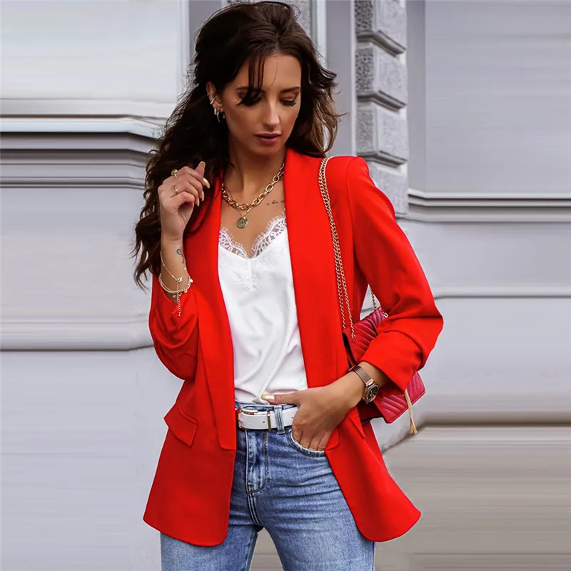 2020 Fashion Office Lady Solid Color Spring Fall Long Sleeve Blazer Tops  Suits Casual Blazers Ladies Women - Buy Blazers Ladies Women 2021,Fashion  Spring Loose Coat Women's Wear Medium Length Casual Blazers