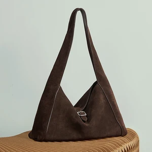 Suede Leather Casual Fashion Leather Bags Women's Retro Hobos Underarm Shoulder Bags Large Capacity Soft Hook & Loop Closure