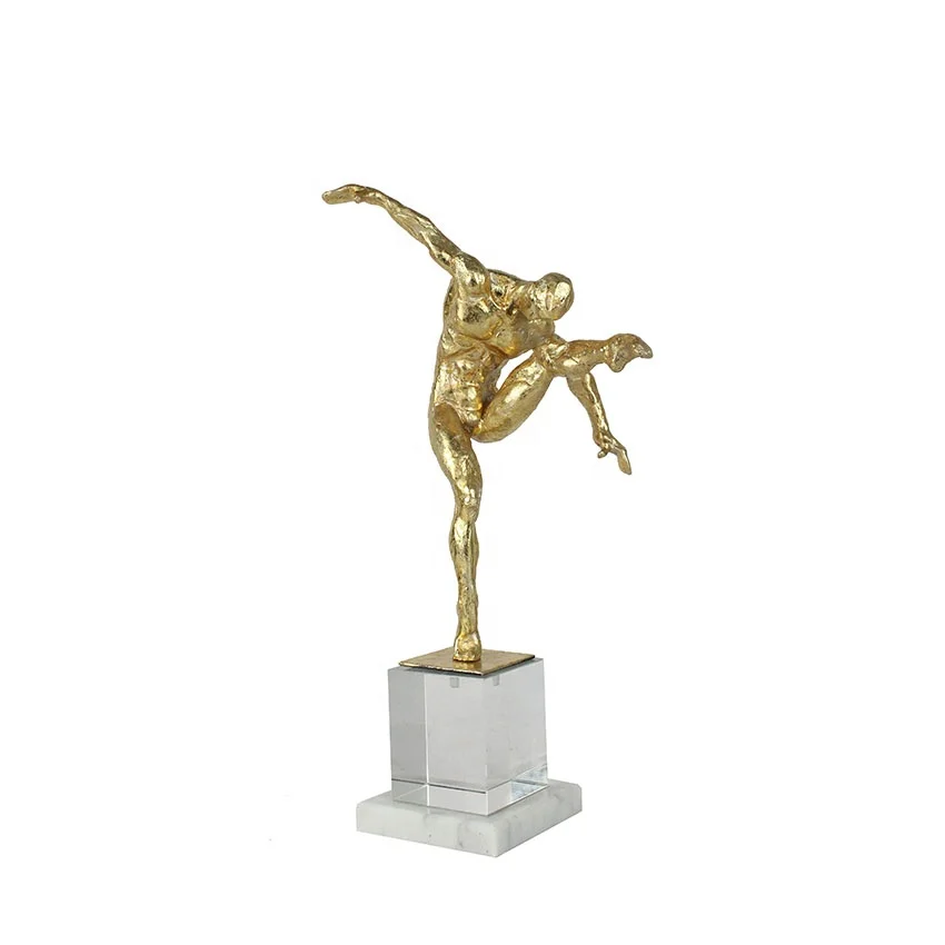 Cristal com resina ginástica figura ouro decorações para casa