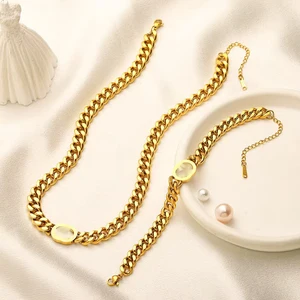 Luxury Brand Designer Trendy 18K Gold Plated Stainless Steel Jewelry Set Women High Quality Necklace Bracelet Wedding Party Gift