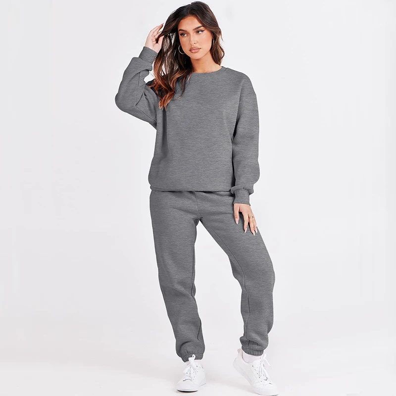 Custom Women's Two Piece Outfits Long Sleeve Crewneck Sweatsuit With ...