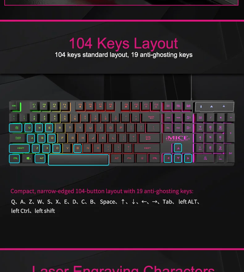 Imice Ak600 Backlit Membrane Wired Gaming Keyboard With Mixed Color ...