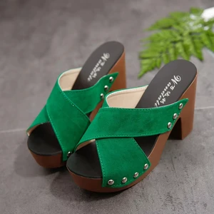 Summer Ladies Fashion Casual High Heels slippers Double Platform Peep Toe Quality Heeled Sandals