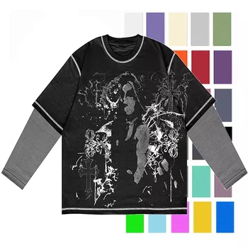 Wholesale Hip Hop Patchwork Long Sleeves Cotton T Shirt Men