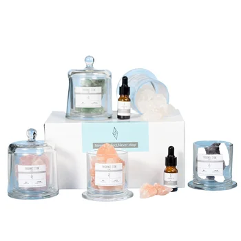 2025 Innovative Products Aromatherapy Clear Quartz Crystal Stone Healing Diffuser/Oil Diffuser-Bell Jar Raw Technique Jade