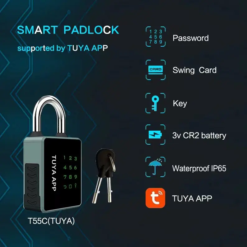High End Tuya Ttlock Smart Padlock with Key Waterproof Nfc Padlock