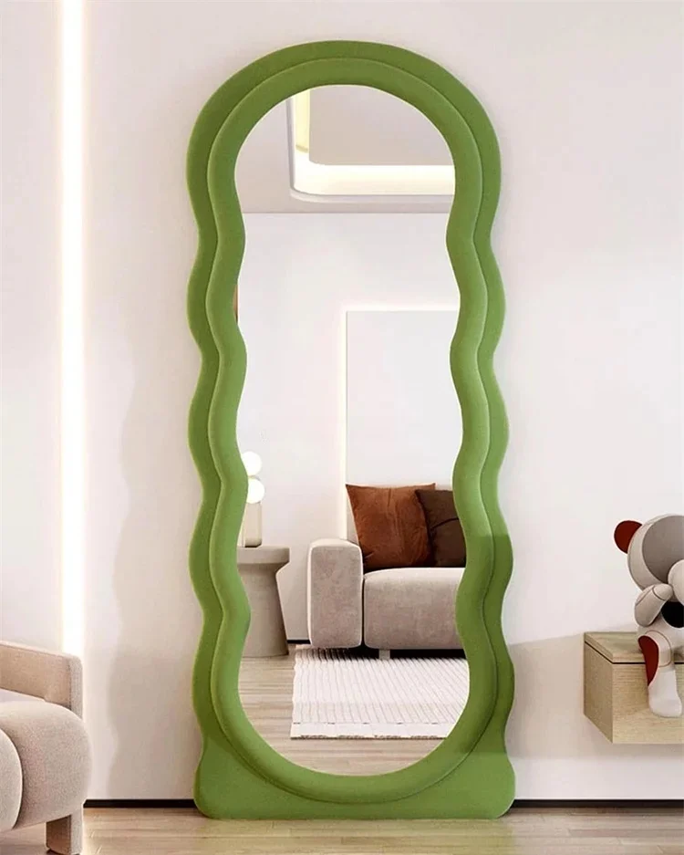 product modern design large size full length mirror wavy irregular flannel dressing mirror-5