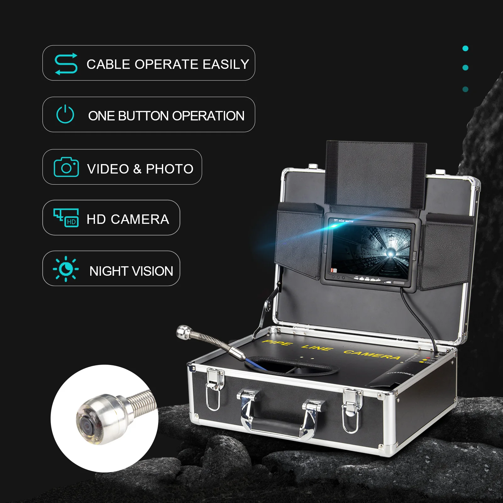 7Inch 1080P Screen HD Sewer Pipe Inspection Camera &Drain Camera = Inspection 20/30/40m/50m Optional IP68 Waterproof