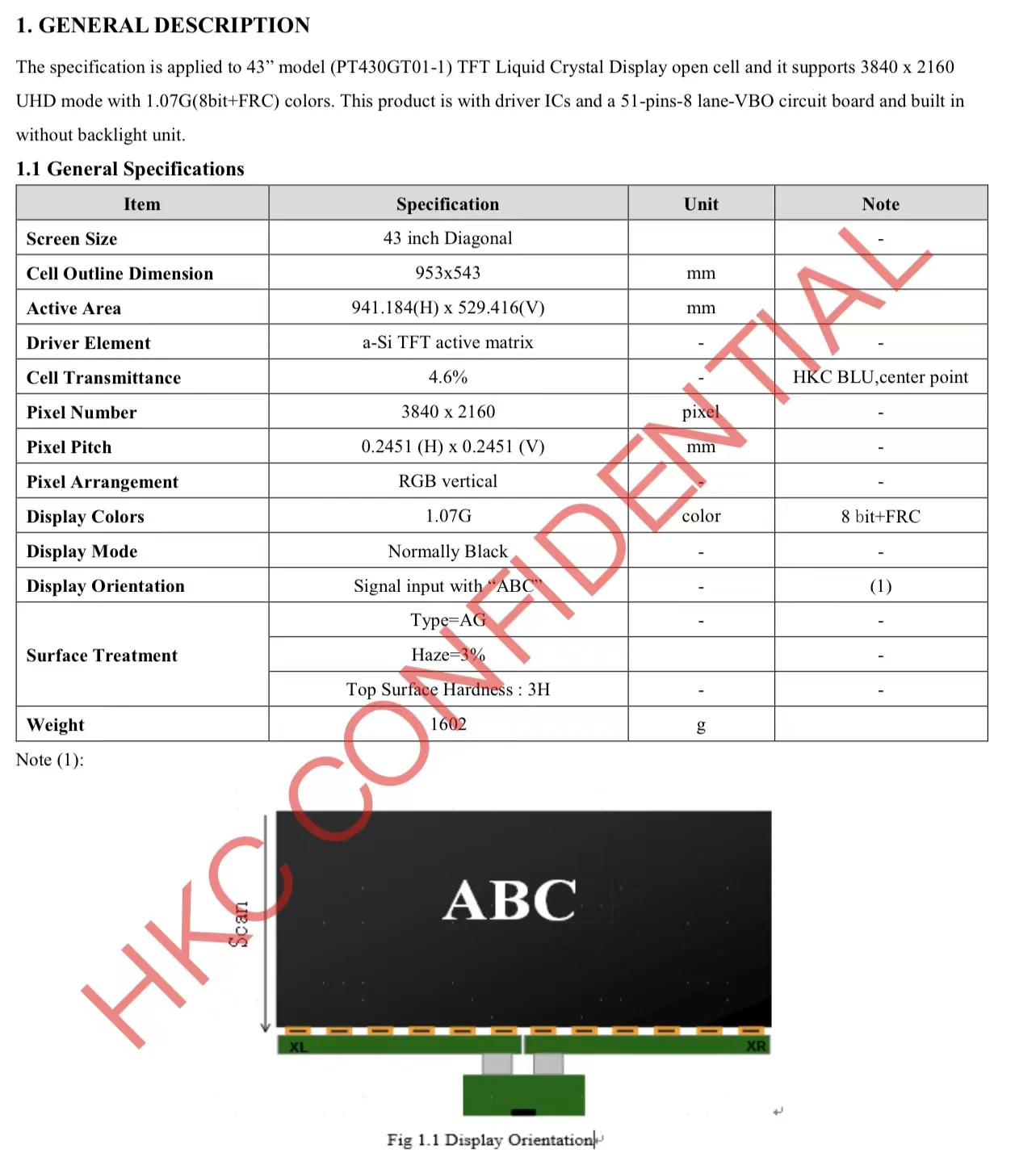 Hkc Lcd Tv Screen Spare Part 43 Inch Open Cell Pt430gt01-1 Lcd Led ...