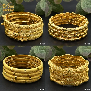 Wholesale Dubai Wedding Fashion 14K 18K 24K Gold Plated Jewelry Women Cheap Bridal Open Bangles Bracelets