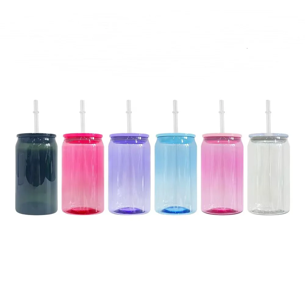 BPA Free Reusable clear 16oz Acrylic Plastic Soda Beer Can Cold Cup with  Lid and Straw for Vinyl and UV DTF Wraps