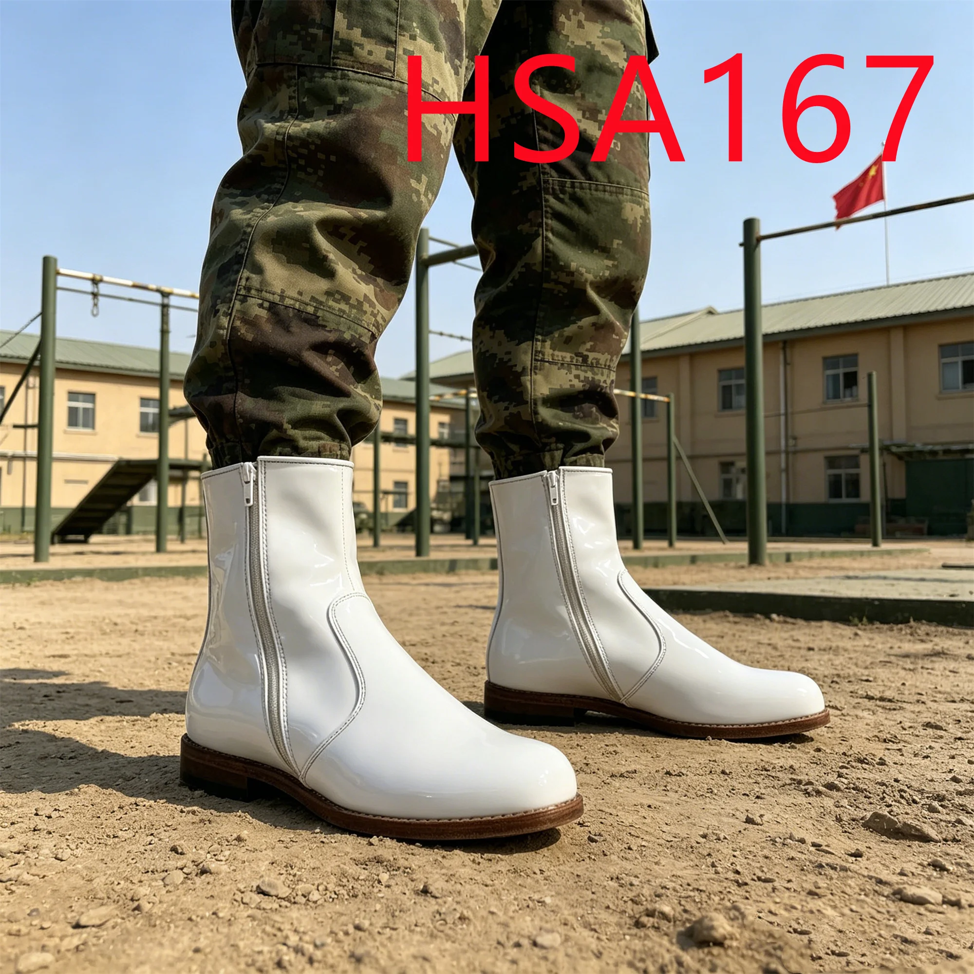 HY, Brunei: Beliebte klassische weiße glänzende Lederschuhe in mittlerer Höhe für Herren, bürotauglich, mit doppeltem Reißverschluss, HSA167