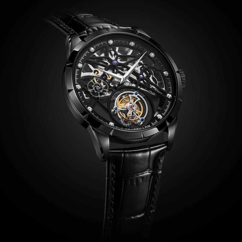 Часы наручные мужские механические оригинальные спортивные роскошные часы-скелетоны с сапфировым стеклом