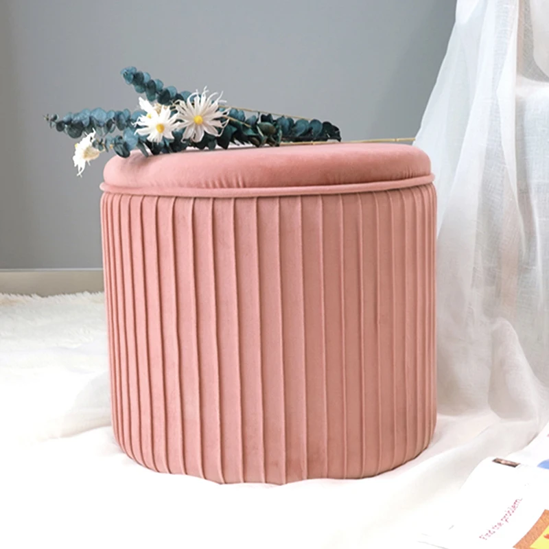 Modern Space Saving Velvet Pouf Round Velvet Fabric Storage Round Ottoman