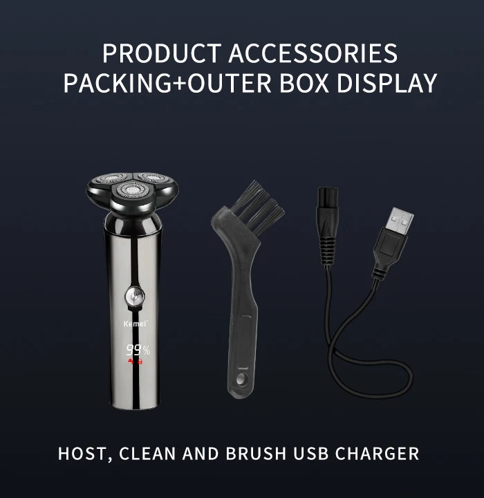Electric Rechargeable Men's Shaving Machine Kemei KM-386 Quick Charge IPX7 Waterproof 4d Men Usb Shaver