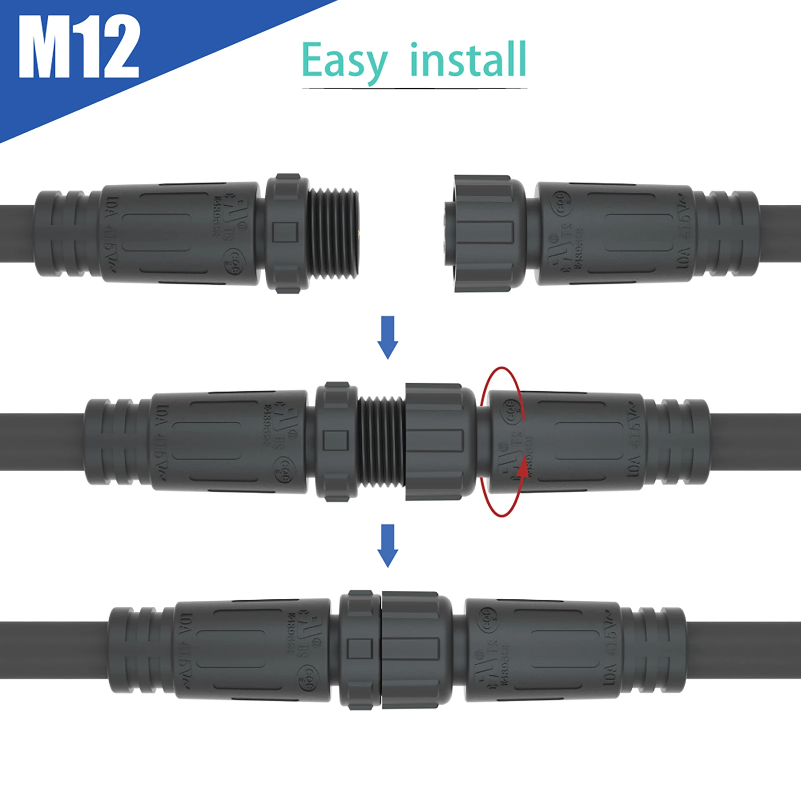 Aohua Custom Mini Waterproof IP67 Connector for LED Outdoor Automotive Lighting M12 2pin 3pin 4pin 5pin 6pin 7pin 8pin