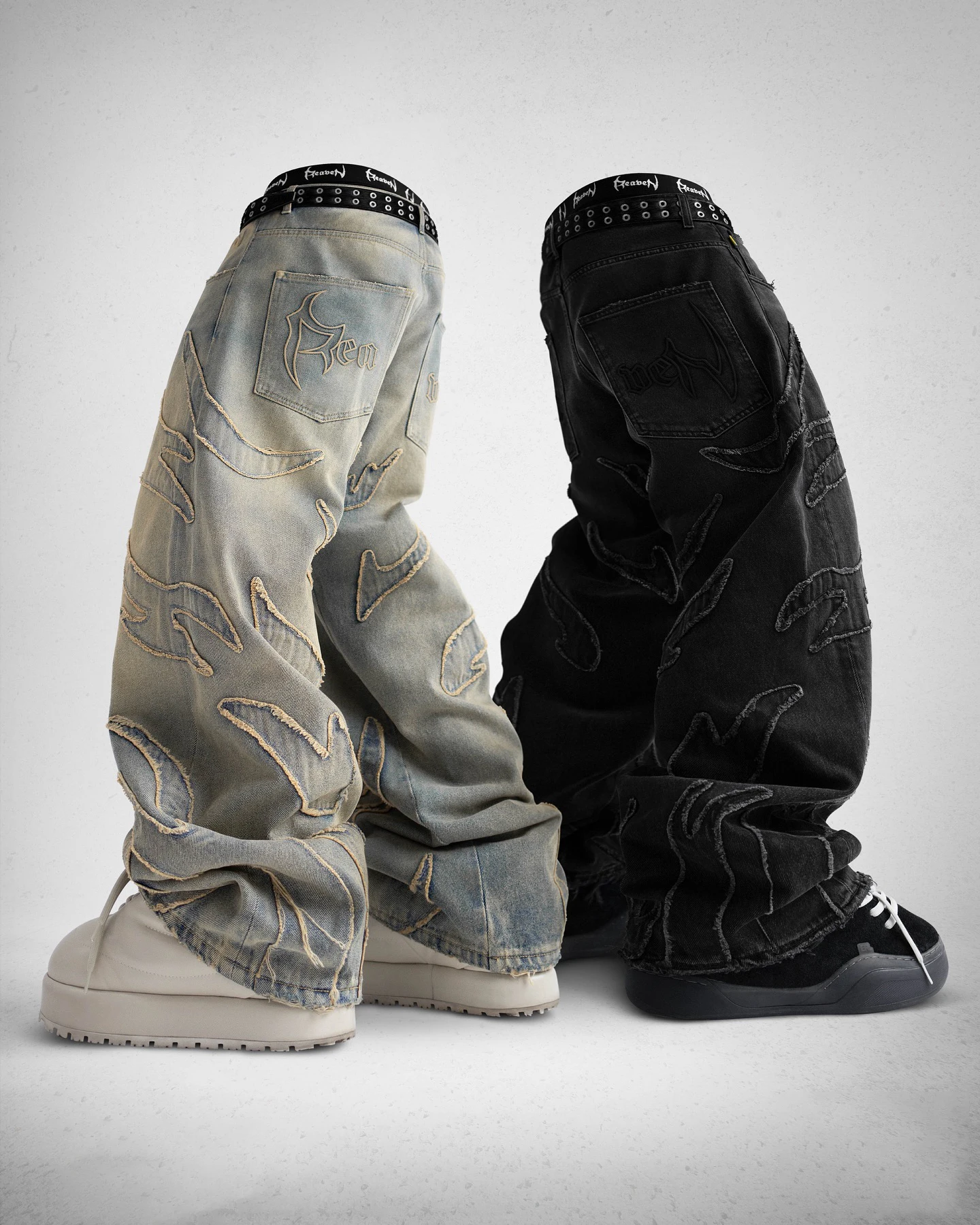 Salati Custom Wholesale Y2K Embroidery Boot Cut Wide Leg Flared Distressed Vintage Homme Denim Pants Trouser Baggy Jeans for Men