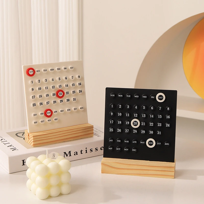Premium Printing Custom Logo Square Wooden Plastic Desk Calendar Eco-Friendly Advertising Office Decor Corporate New Year Gift