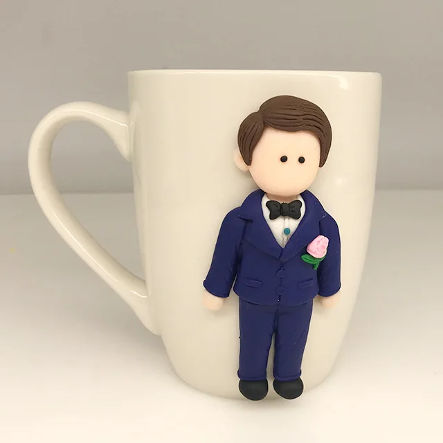 Bride and Groom Handmade 3d Polymer Clay Wedding Gift Mug Custom Design