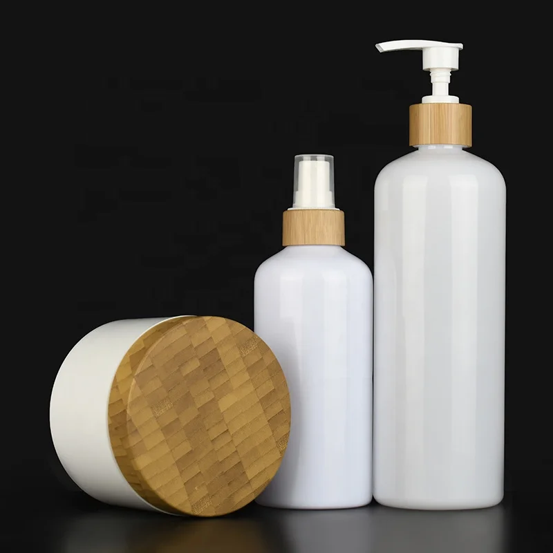 30ml 60ml 120ml 100ml 250ml 500ml Bamboo Lotion Pump Spray Cap White Plastic Bottle Jar Sets
