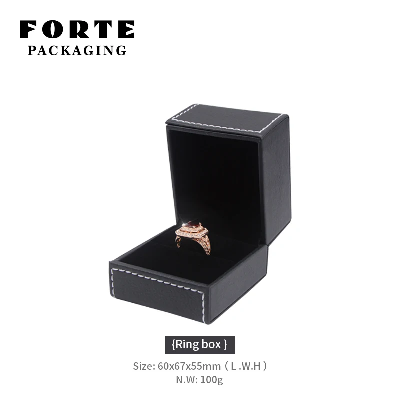 Wholesale FORTE luxury black customized different sizes mens accessories  box jewelry box packaging leather ring boxes From m.