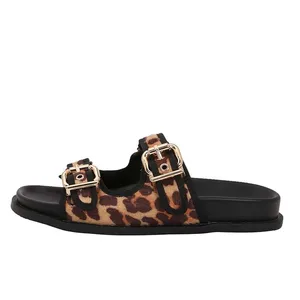 ZA Women's 2026 Summer British Style Platform Outdoor New One-Strap Decorative Leopard Print Thick-Soled Slippers for Women