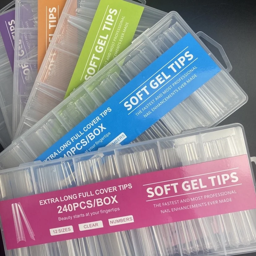 New Arrival XS XXS Short Coffin Almond Full Cover Matt Nail Tip Custom Logo Wholesale Stiletto Square Clear Nail Tips Sample Box