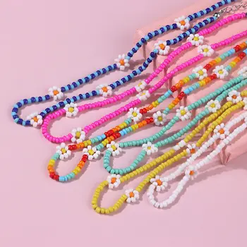 2021 New Color Handmade Small Flower Rice Bead Female Necklace Women Jewelry for Birthday Gift Summer Rice Beaded Necklace
