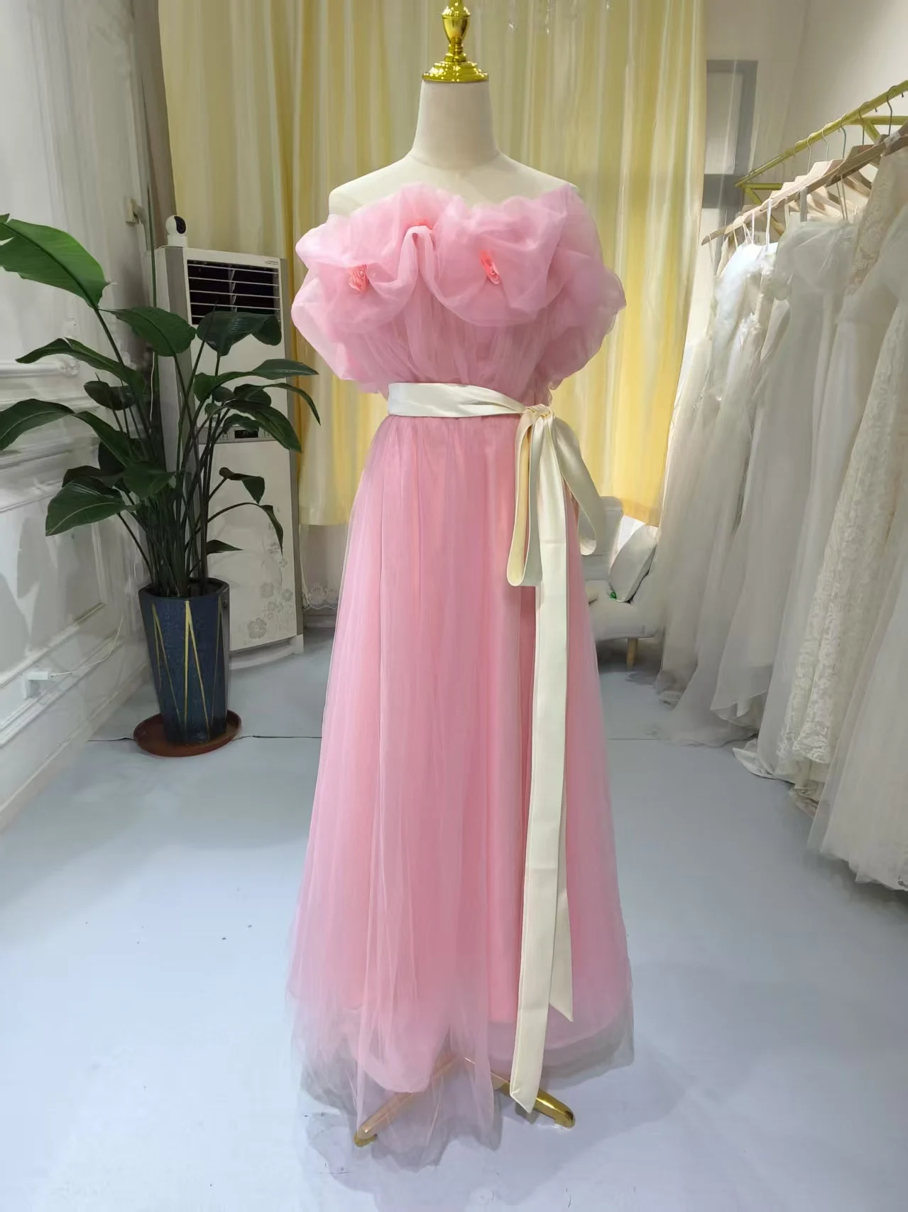 S0133N 2025 New Pink Princess Dress Flower Bud Sequin Light Evening Dress|  Alibaba.com