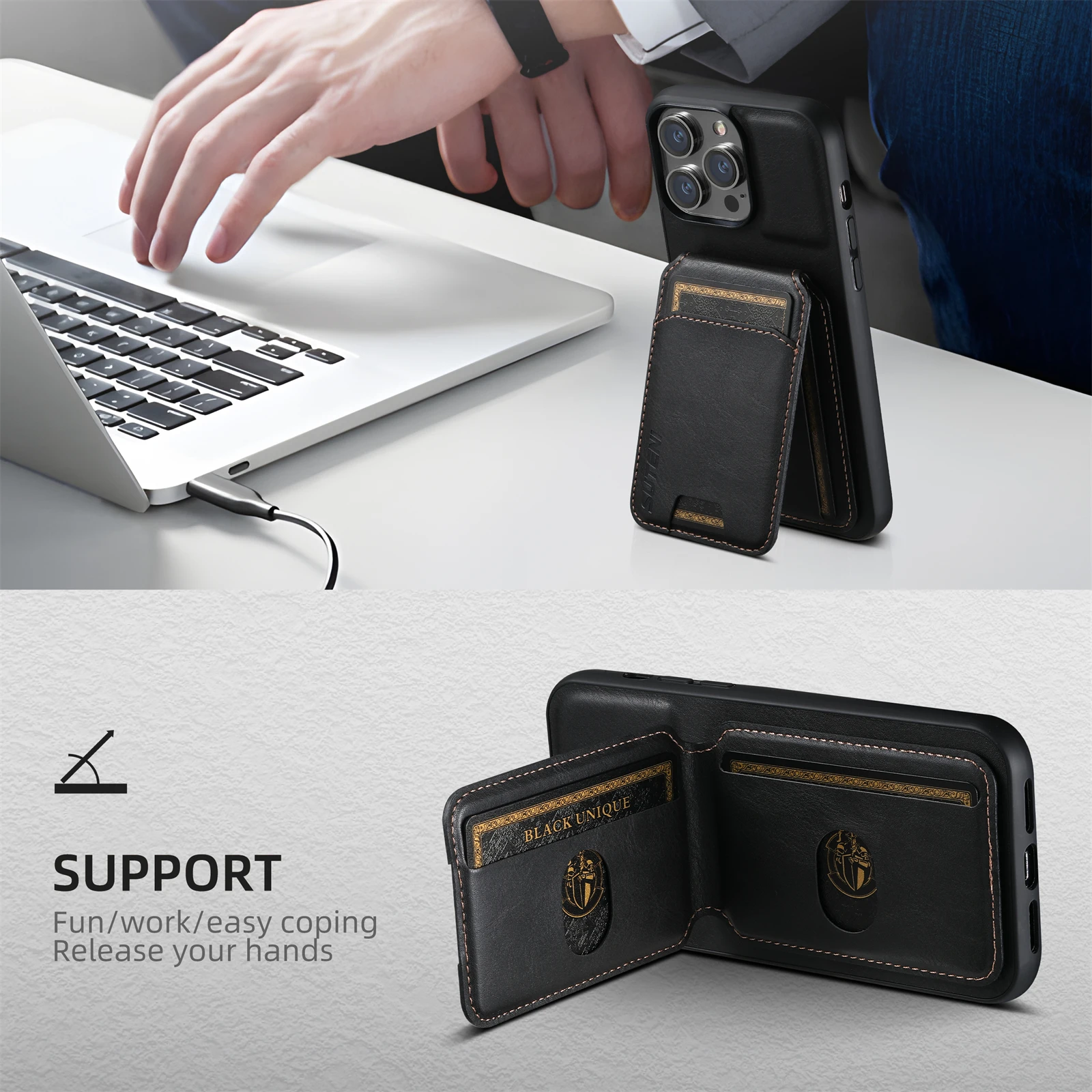 phone case for sale Original Design Set- Wireless Charging Square-stand Detachable Wallet Phone  Case – Custype