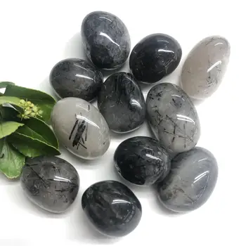 Wholesale natural crystal tumbled black tourmaline polished black rutile tumbles fengshui reiki gemstones