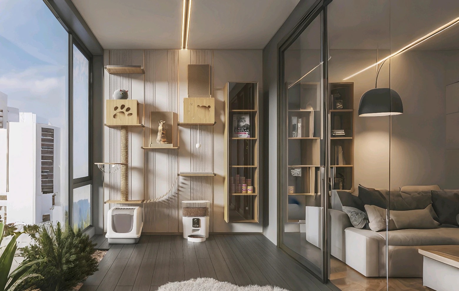 YOUPON Custom Modern Design Durable WPC/Oak Cat Treehouse with Large Space for Indoor Multi-Functional Climbing Frame manufacture