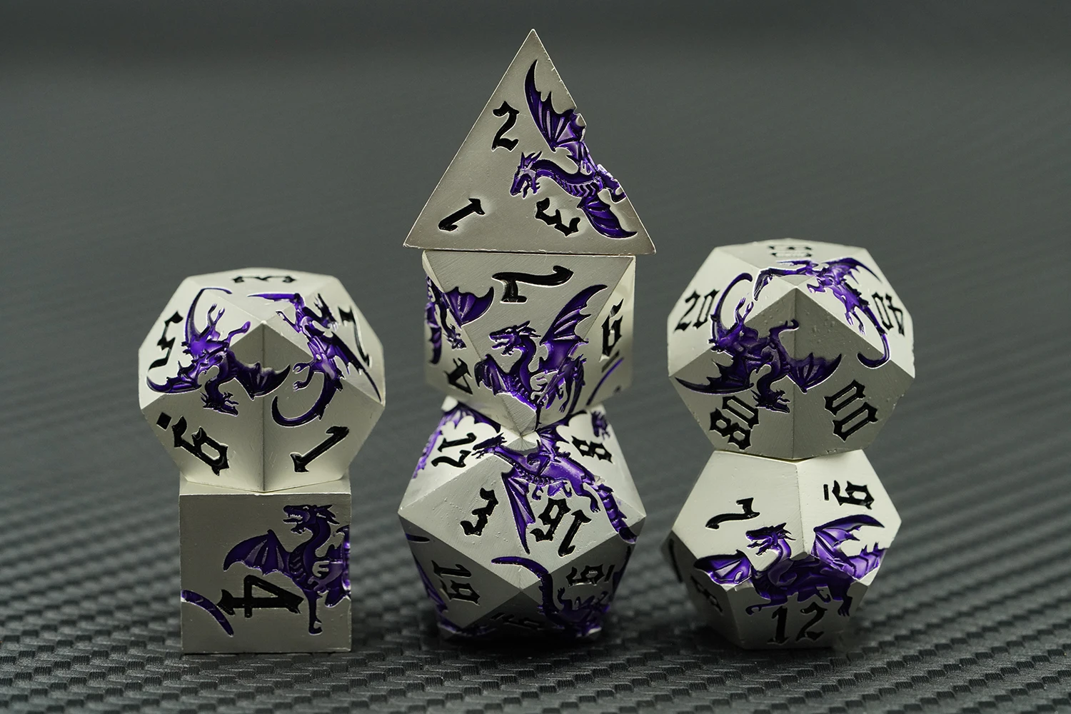 D&d 7-Piece White and Purple Dragon RPG Gaming Dice Set Polyhedral Shape for Tabletop Games factory
