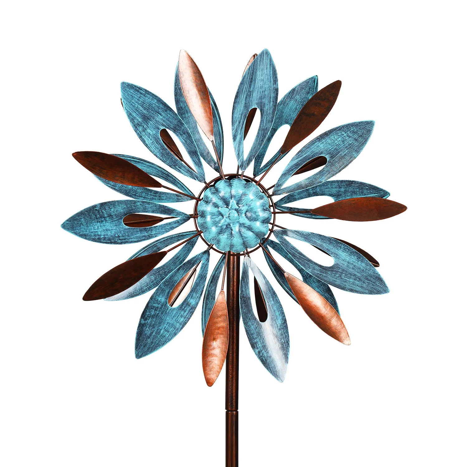 Double Layer Sunflower  Flower Yard Windmill Metal Dahlia Wind Spinners