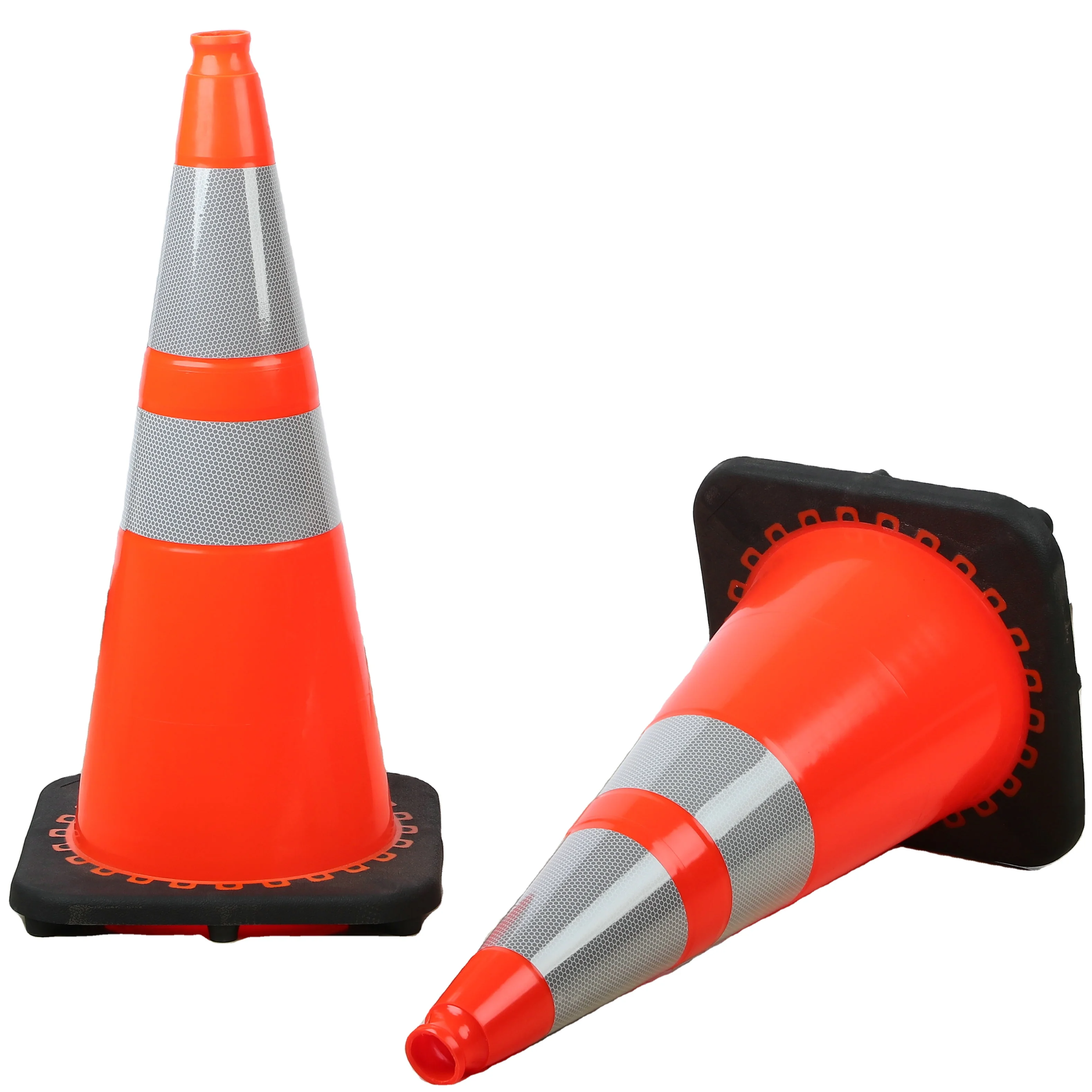 Source 28" Orange Safety Traffic PVC Cones, Black Base with One upper 6"  and One 4" Lower Reflective Collar No patent issue on
