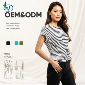High Quality Women's Short Sleeved Crop Top Breathable Summer T-shirt Casual Collar Washed Craftsmanship
