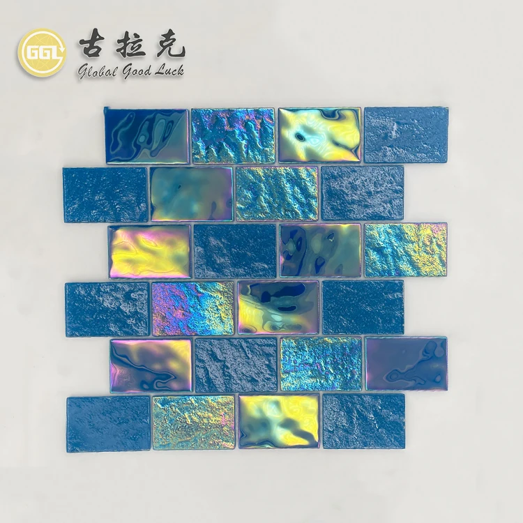 Hot Blue Color Iridescent Glass Mosaic Tile Swimming Glass Pool Mosaic Tile Outdoor Mosaic Tile manufacture