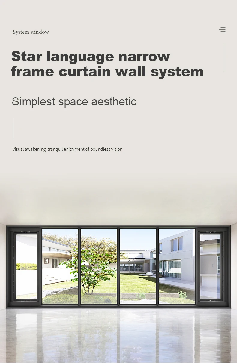 Aluminum Narrow Frame Curtain Wall Sliding Windows