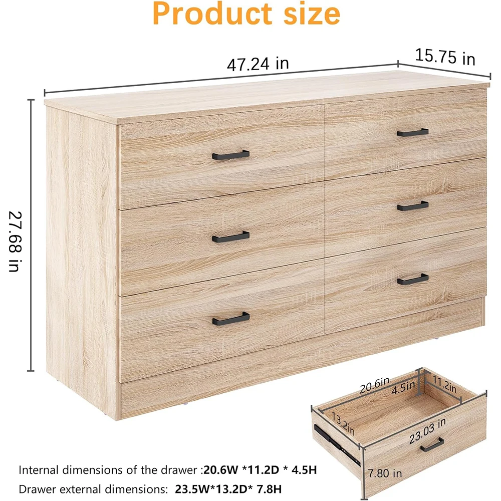 product nu deco modern wood panel bedroom 6 drawer double dresser chest deep drawers tv stand large storage organizer living room closet-1