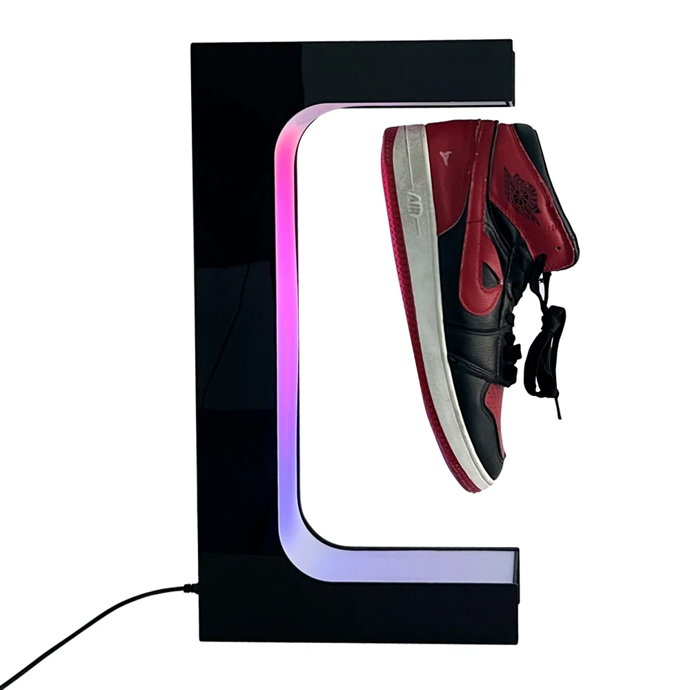 E Shape Color Lighting Magnetic Rotating Levitating Floating Wine Bottle Display