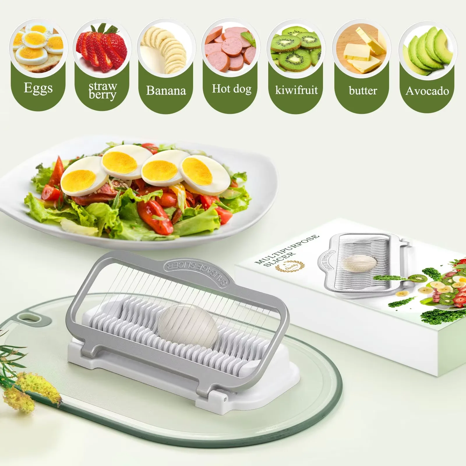 Banana Slicer Egg Cutter Multipurpose Fruit & Vegetable Tool with Stainless Steel Wires Hard Boiled Eggs & Strawberry Slicer