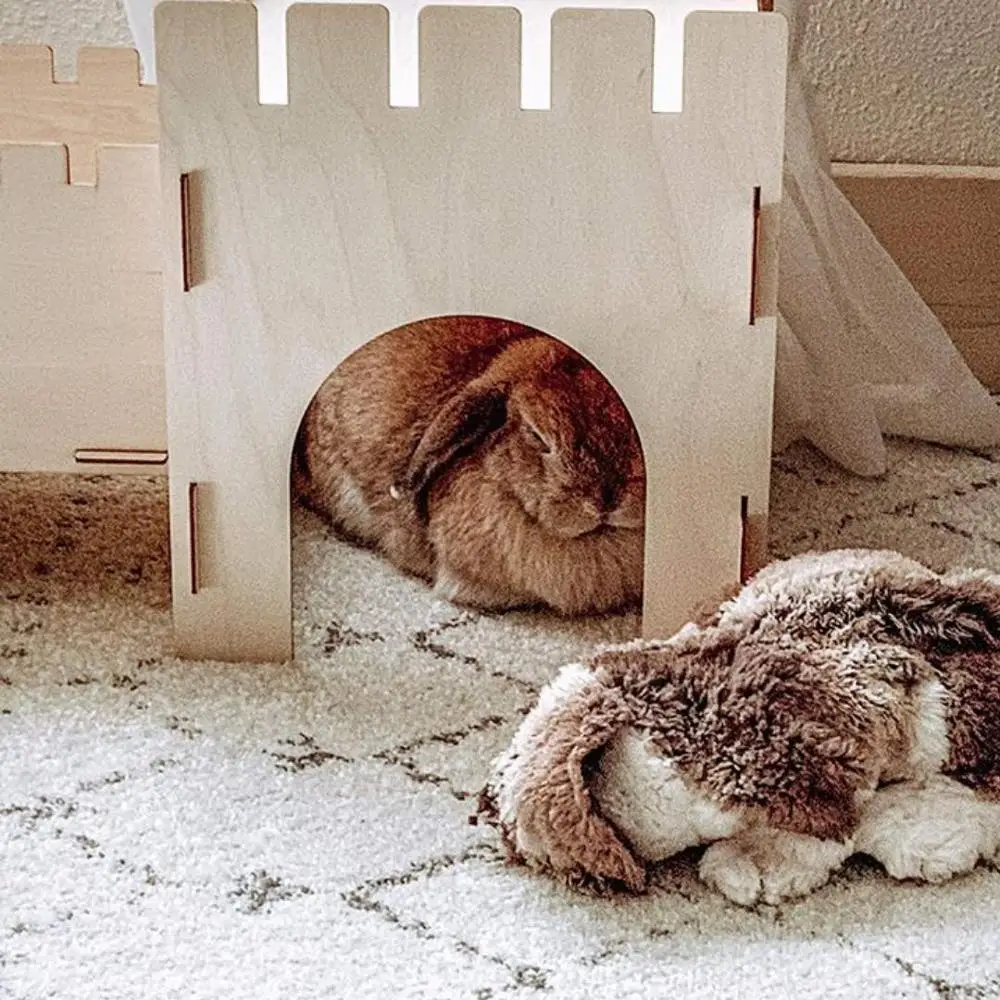 Assembly Plywood Wooden Rabbit Hide House Toy Castle With Hideaway