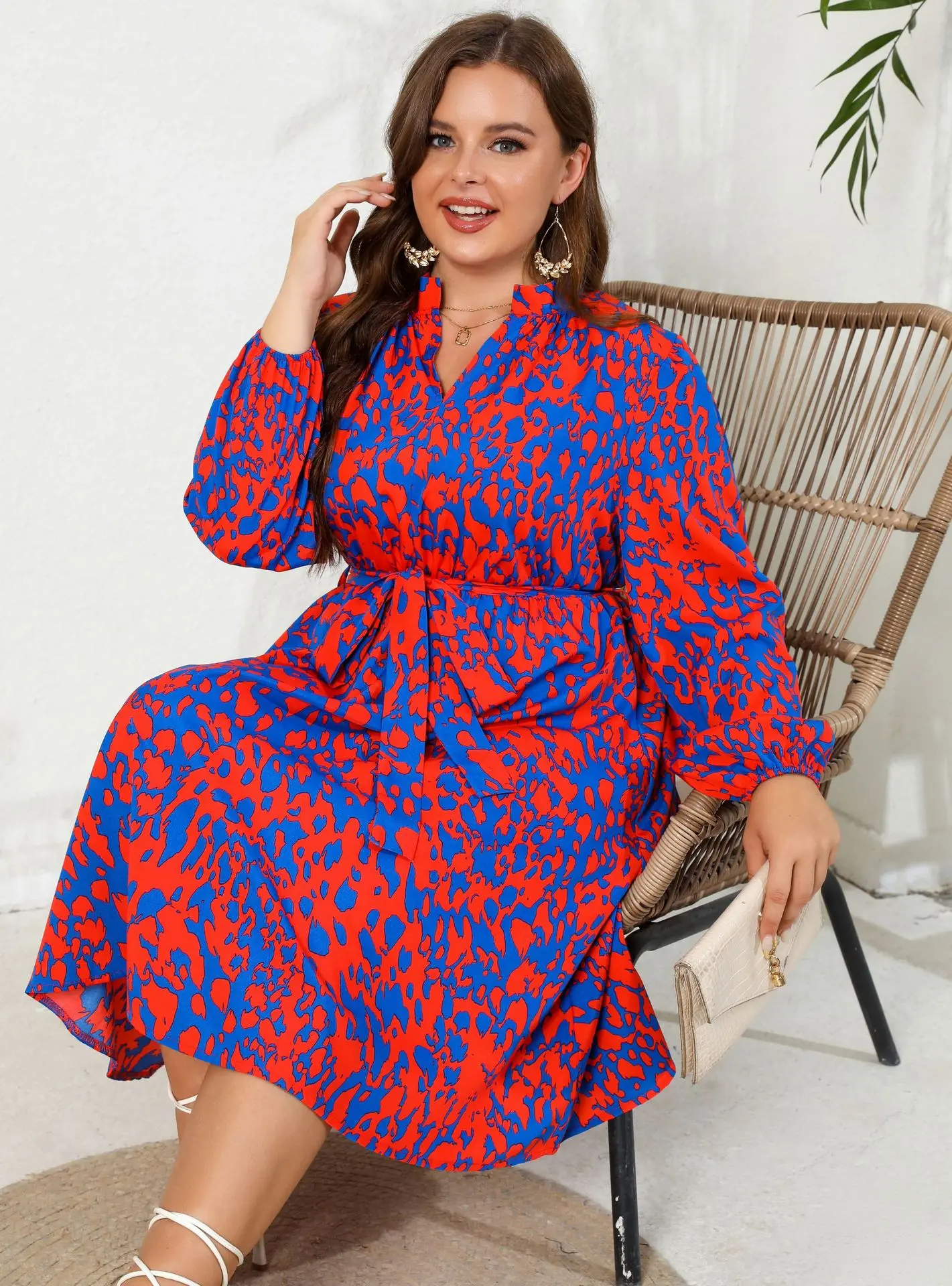 OEM Summer Elegant Floral Print Surplice Neck Elastic Waist Ladies Flower  Casual Chiffon Dresses