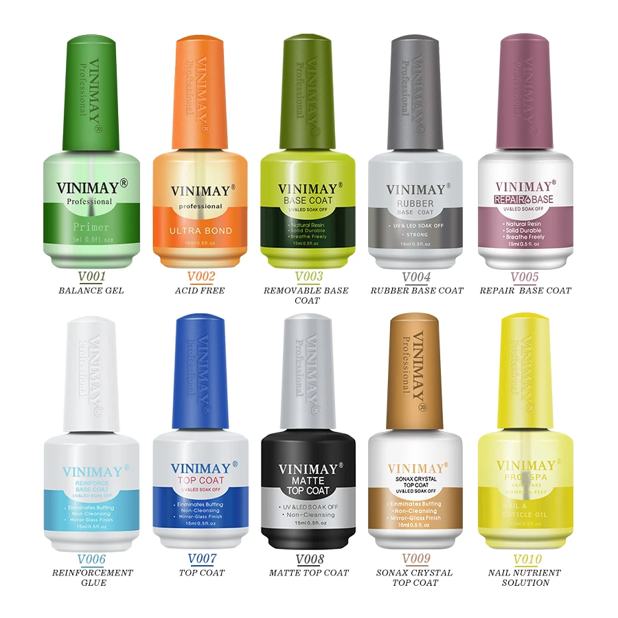VINIMAY Hot Sale Base Coat Matte Top Coat Easy Soak Off UV Gel Polish Long Lasting Base and Top Coat Gel Nail Polish Wholesale