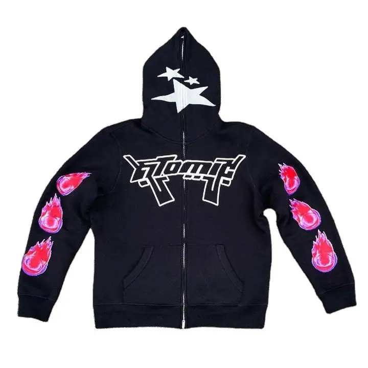 Custom Street Wear Rhinestone Pullover Hood Jacket Print Oversized French Terry Heavyweight Vintage Acid Wash Distressed Hoodie gallery 6