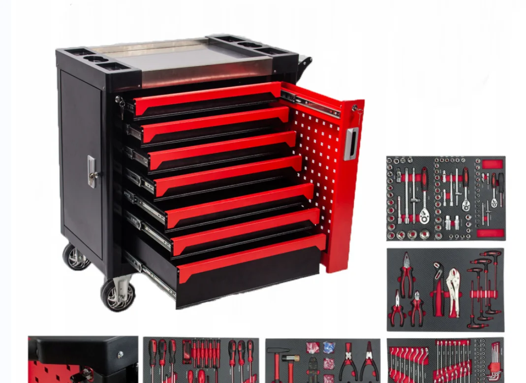 7 Drawers Rolling Metal Tool Cabinet Trolley Cart With Workshop Tool Sets Box Automobile Maintenance  Hardware Hardware Cabinet