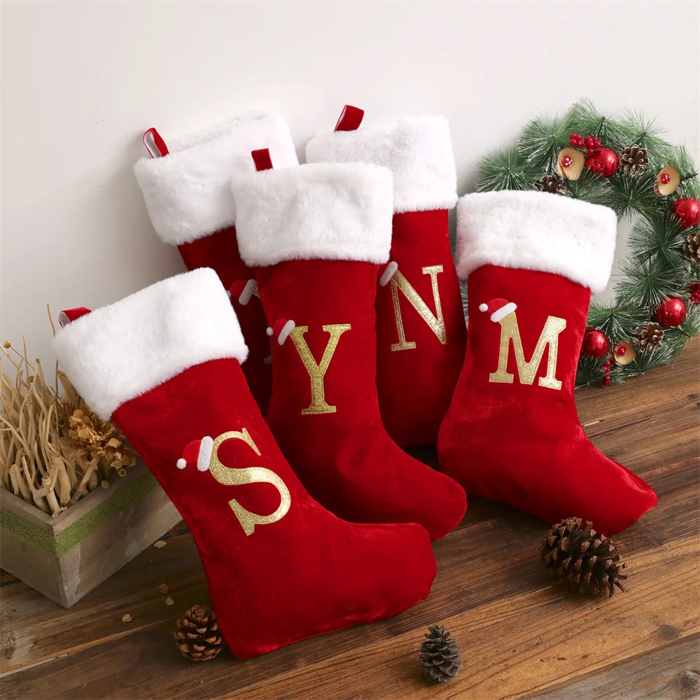 Calza Befana Personalizzata Calze Natalizie da Appendere con lettera Monogramma Calza di Natale Befana Vuota Natale Decoraizione Natalizia per Camino l'albero di Natale Holiday Party Ornament (H