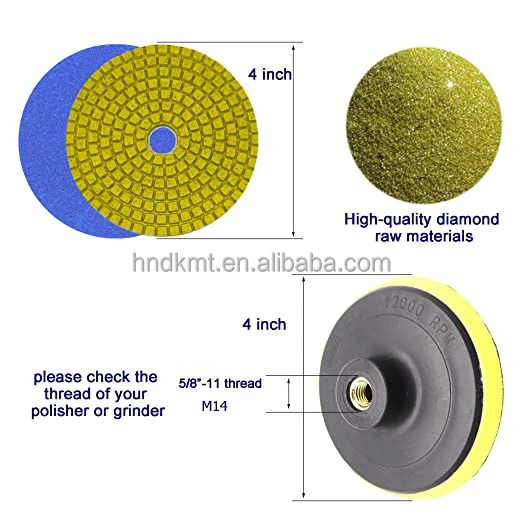 Wet Diaond Polishing Pads 4"/100 - 6pcs Grit 400 Polish Pad Kit For