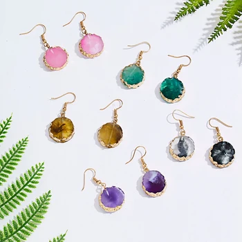 Fashion Vintage Multicolor Smooth Resin Simulate Natural Stone Round Statement Women Drop Earrings